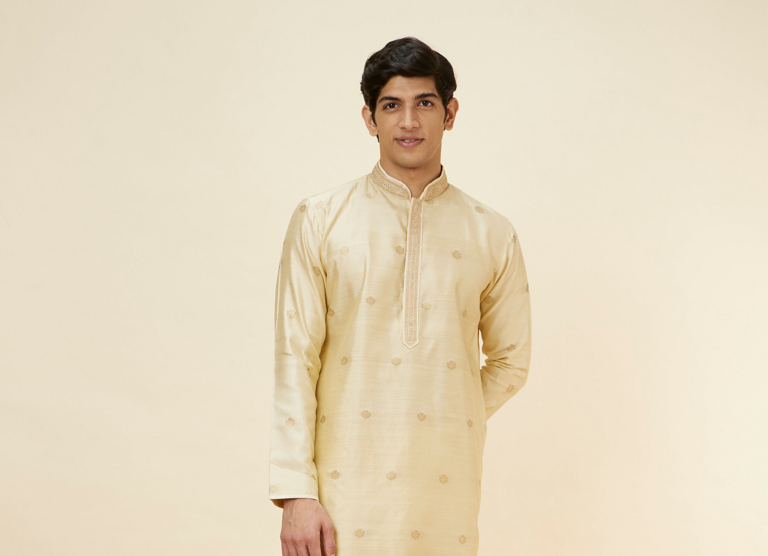 Twamev Men Golden Beige Buta Motif Kurta Set