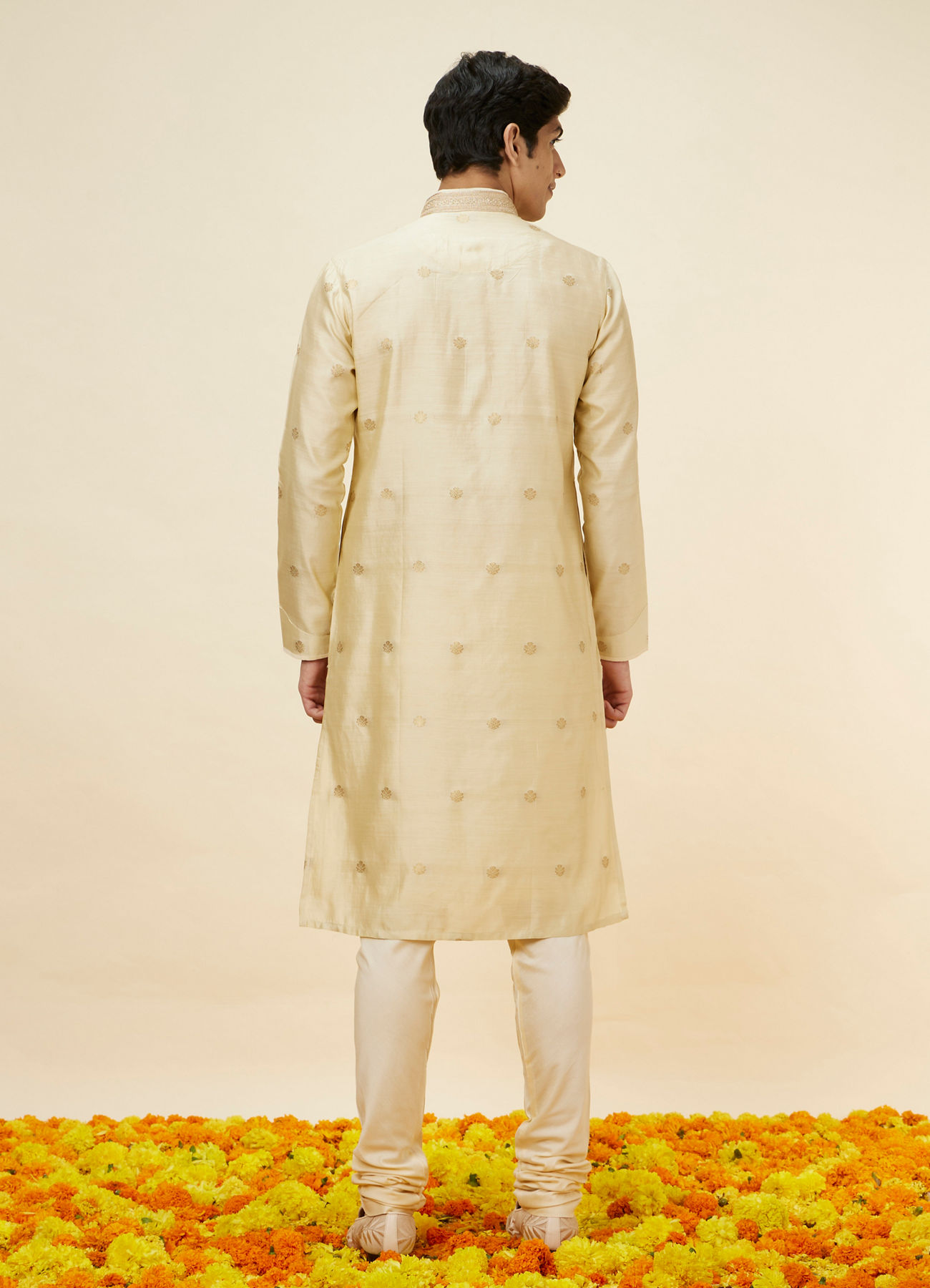 Twamev Men Golden Beige Buta Motif Kurta Set