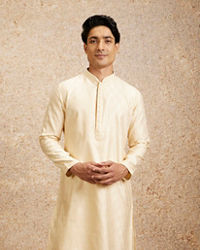 Twamev Men Cream Floral Medallion Patterned Kurta Set
