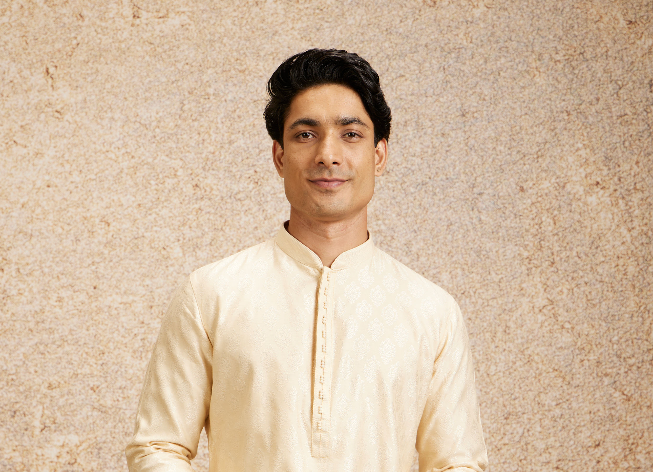 Twamev Men Cream Floral Medallion Patterned Kurta Set