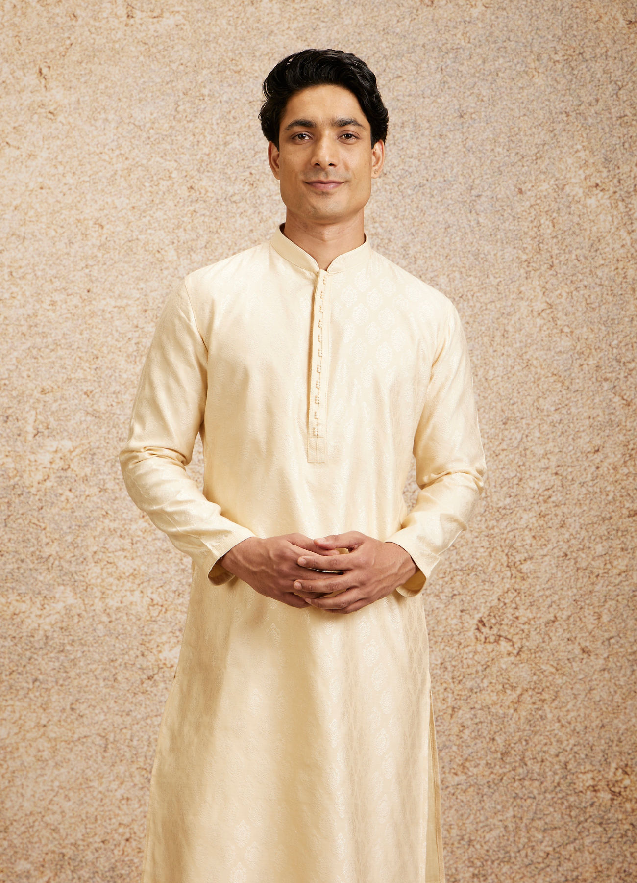 Twamev Men Cream Floral Medallion Patterned Kurta Set