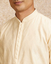 Twamev Men Cream Floral Medallion Patterned Kurta Set