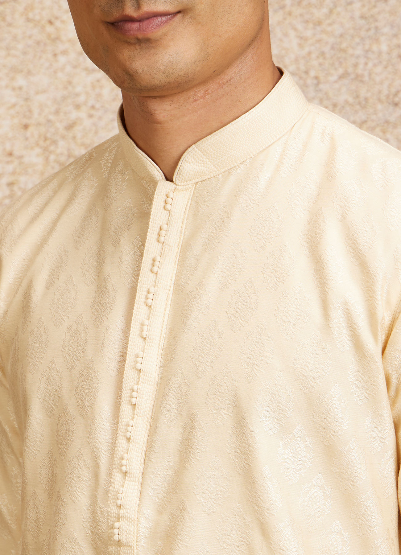 Twamev Men Cream Floral Medallion Patterned Kurta Set