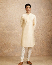 Twamev Men Cream Floral Medallion Patterned Kurta Set