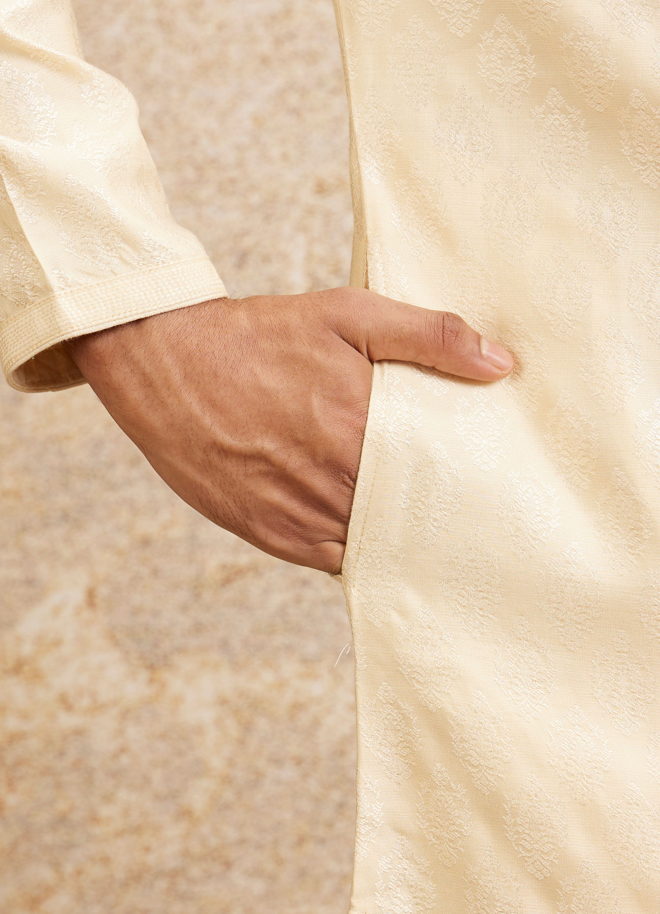 Twamev Men Cream Floral Medallion Patterned Kurta Set