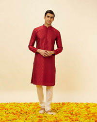 Twamev Men Maroon Marvel Kurta Pajama