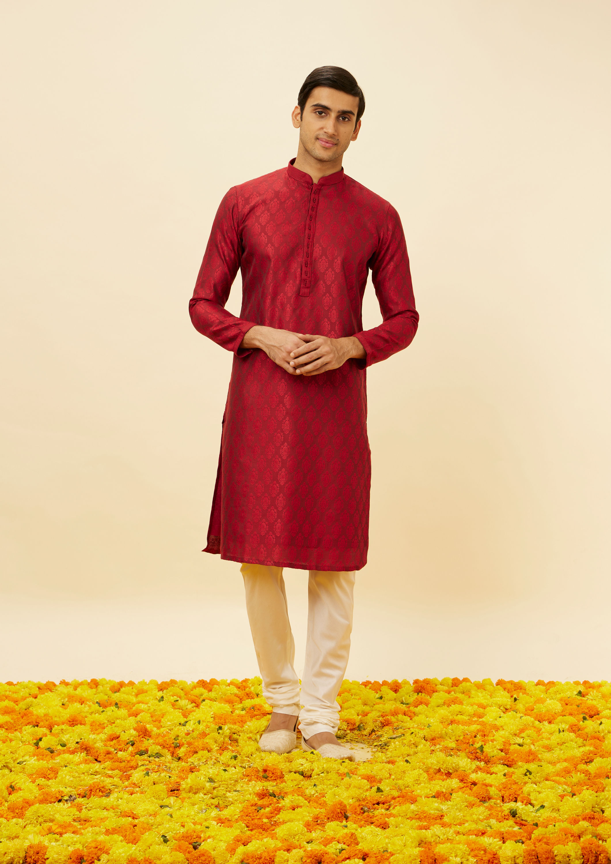 Twamev Men Maroon Marvel Kurta Pajama