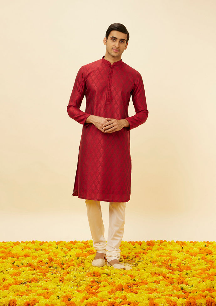 Twamev Men Maroon Marvel Kurta Pajama image number 2