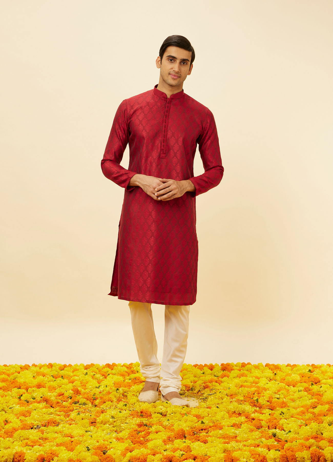 Twamev Men Maroon Marvel Kurta Pajama