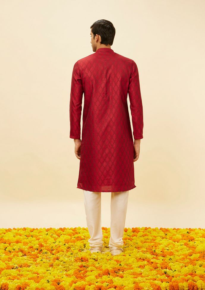 Twamev Men Maroon Marvel Kurta Pajama image number 4