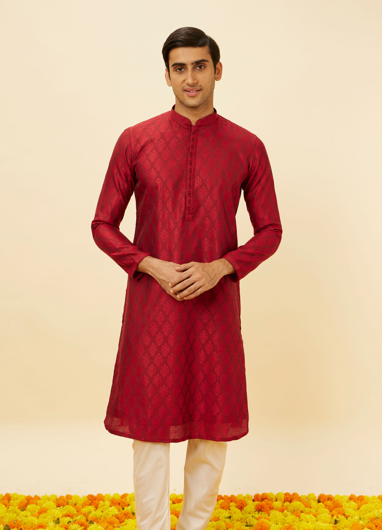 Twamev Men Maroon Marvel Kurta Pajama