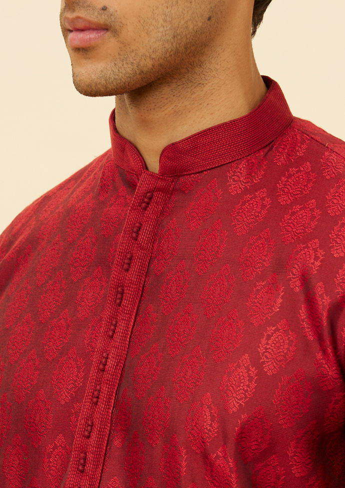 Twamev Men Maroon Marvel Kurta Pajama image number 1