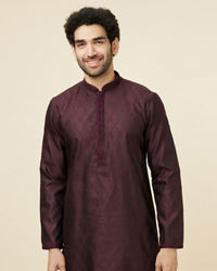 Twamev Men Wine Jacquard Kurta Set