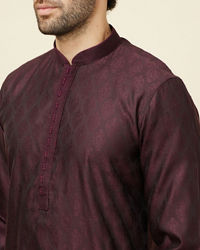 Twamev Men Wine Jacquard Kurta Set