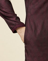 Twamev Men Wine Jacquard Kurta Set
