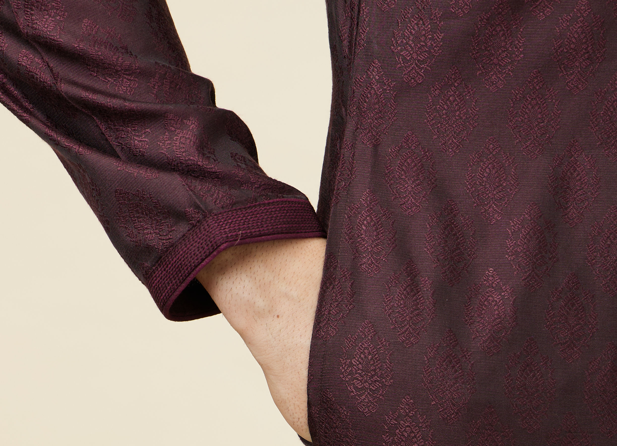 Twamev Men Wine Jacquard Kurta Set