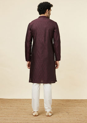 alt message - Twamev Men Wine Jacquard Kurta Set image number 4