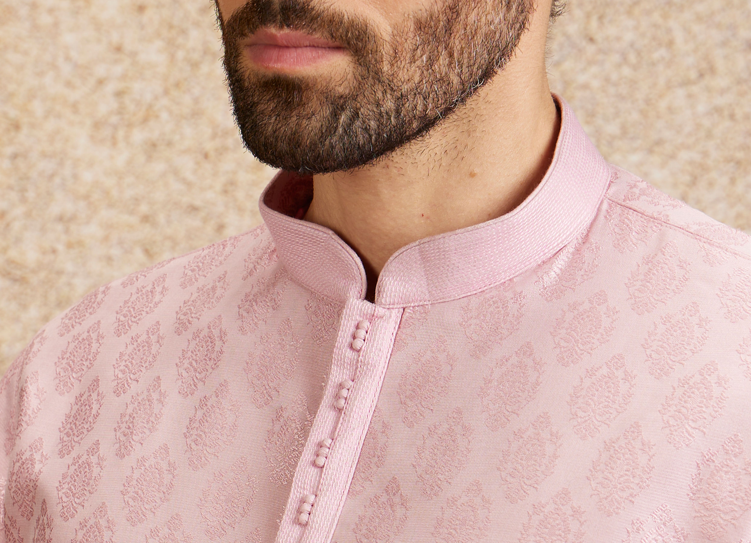 Twamev Men Lavender Pink Self Patterned Kurta Set