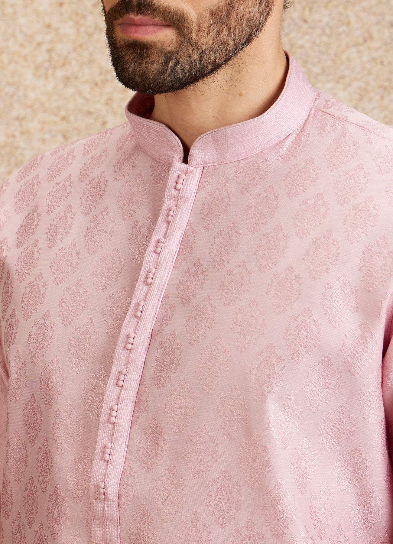 Twamev Men Lavender Pink Self Patterned Kurta Set