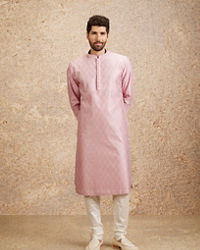 Twamev Men Lavender Pink Self Patterned Kurta Set