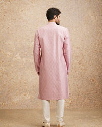 Twamev Men Lavender Pink Self Patterned Kurta Set