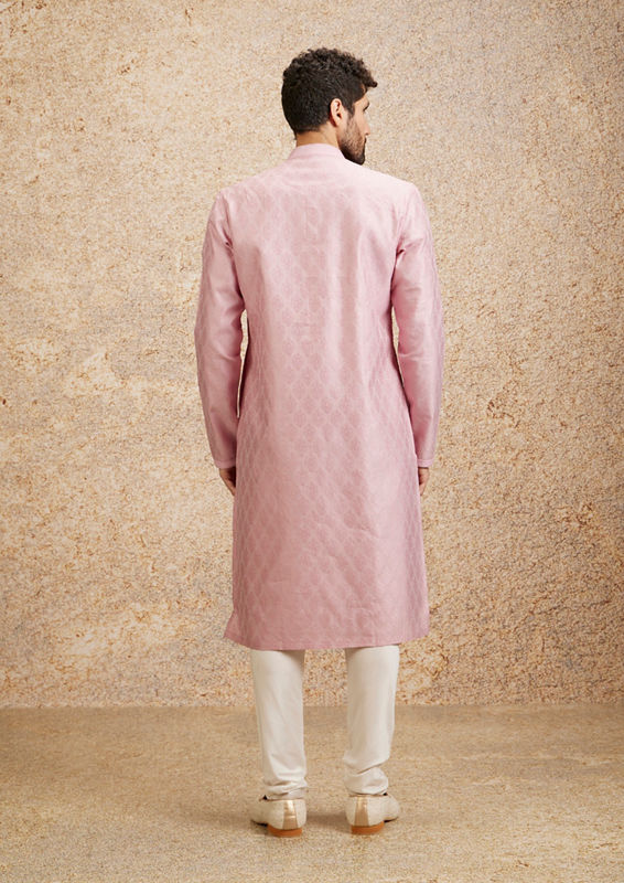 Twamev Men Lavender Pink Self Patterned Kurta Set