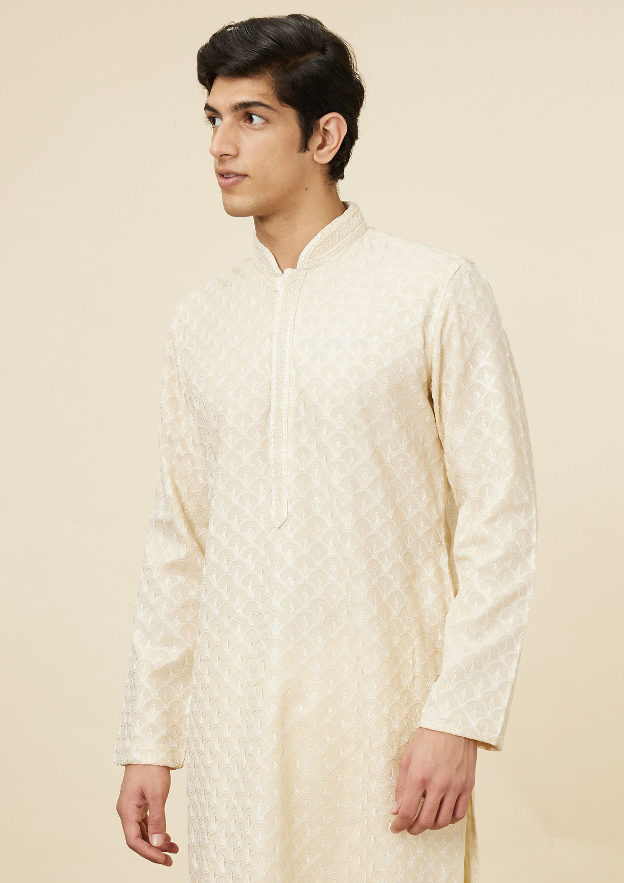 alt message - Twamev Men Subtle Beige Luxury Kurta Set image number 0