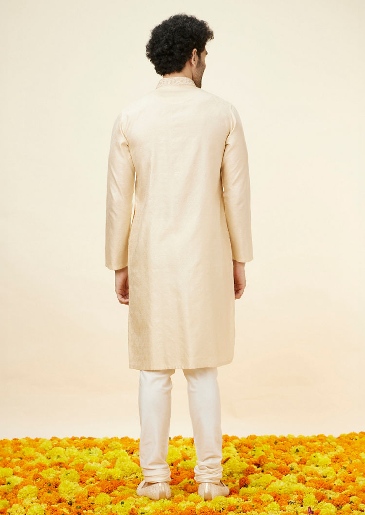 Twamev Men Biscuit Beige Self Patterned Kurta Set