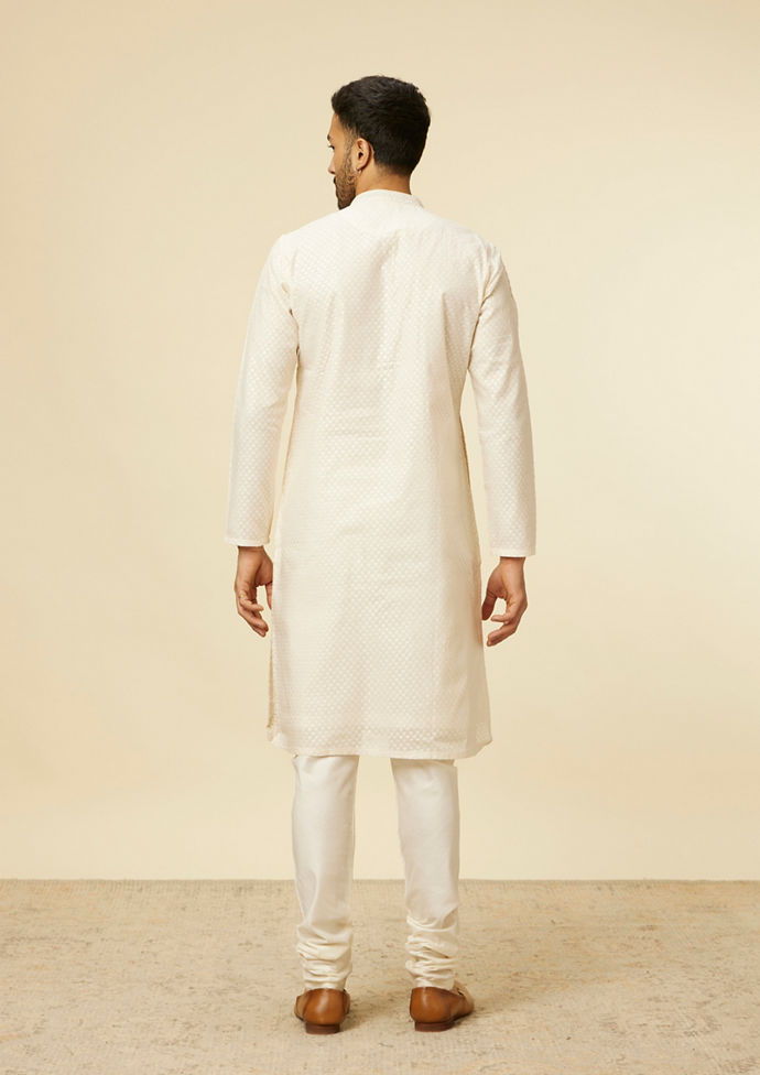 Twamev Men Beige Self Dotted Patterned Kurta Set