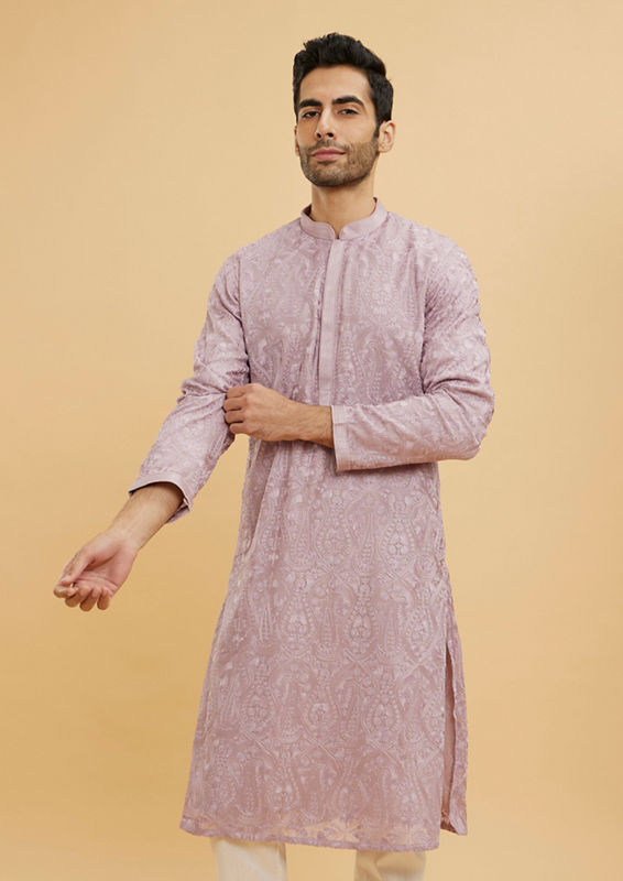 alt message - Twamev Men Dazzling Lilac Kurta Pajama image number 0