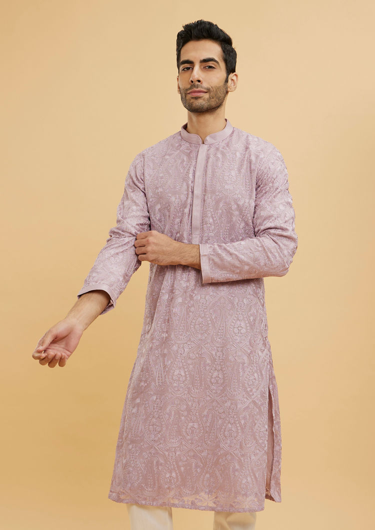 alt message - Twamev Men Dazzling Lilac Kurta Pajama image number 0