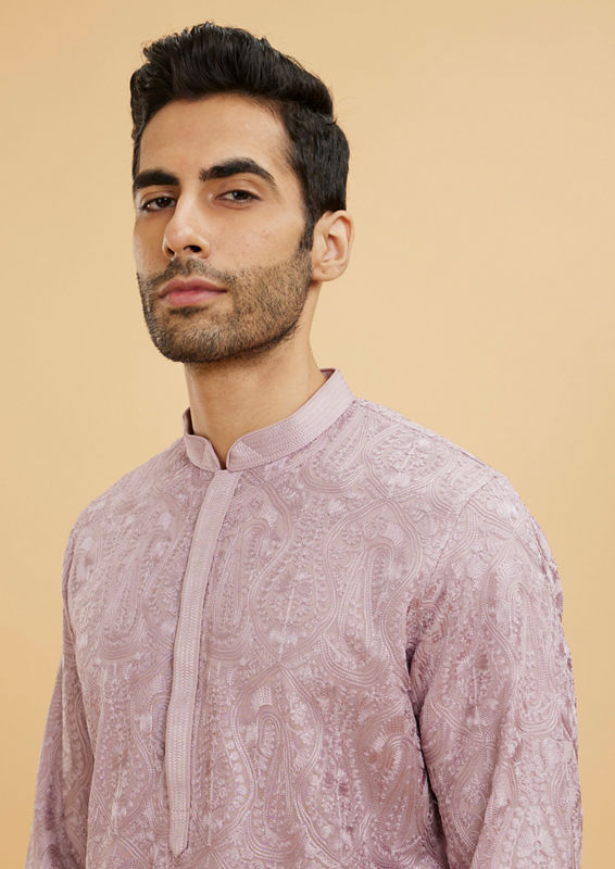 alt message - Twamev Men Dazzling Lilac Kurta Pajama image number 1