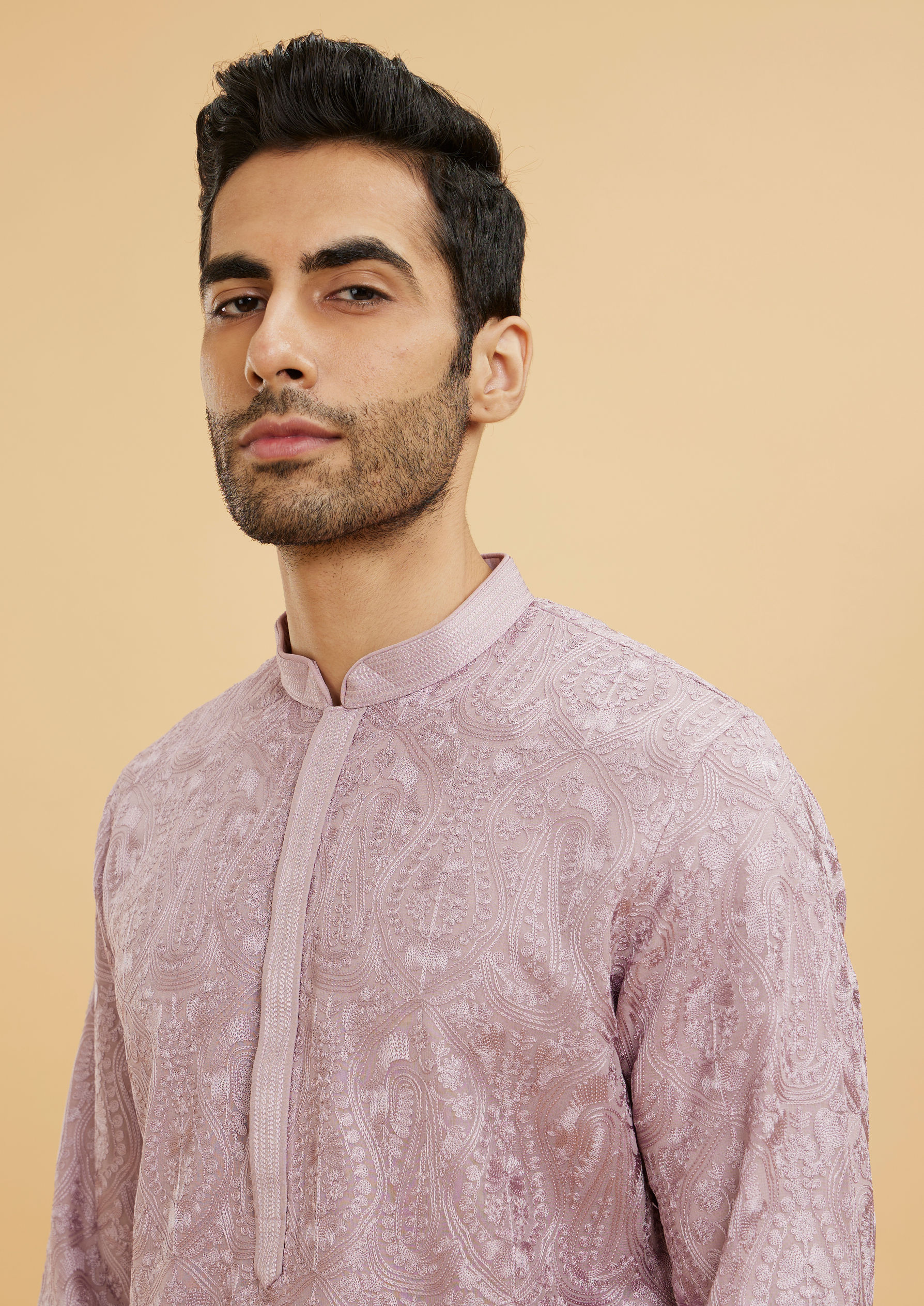 alt message - Twamev Men Dazzling Lilac Kurta Pajama image number 1