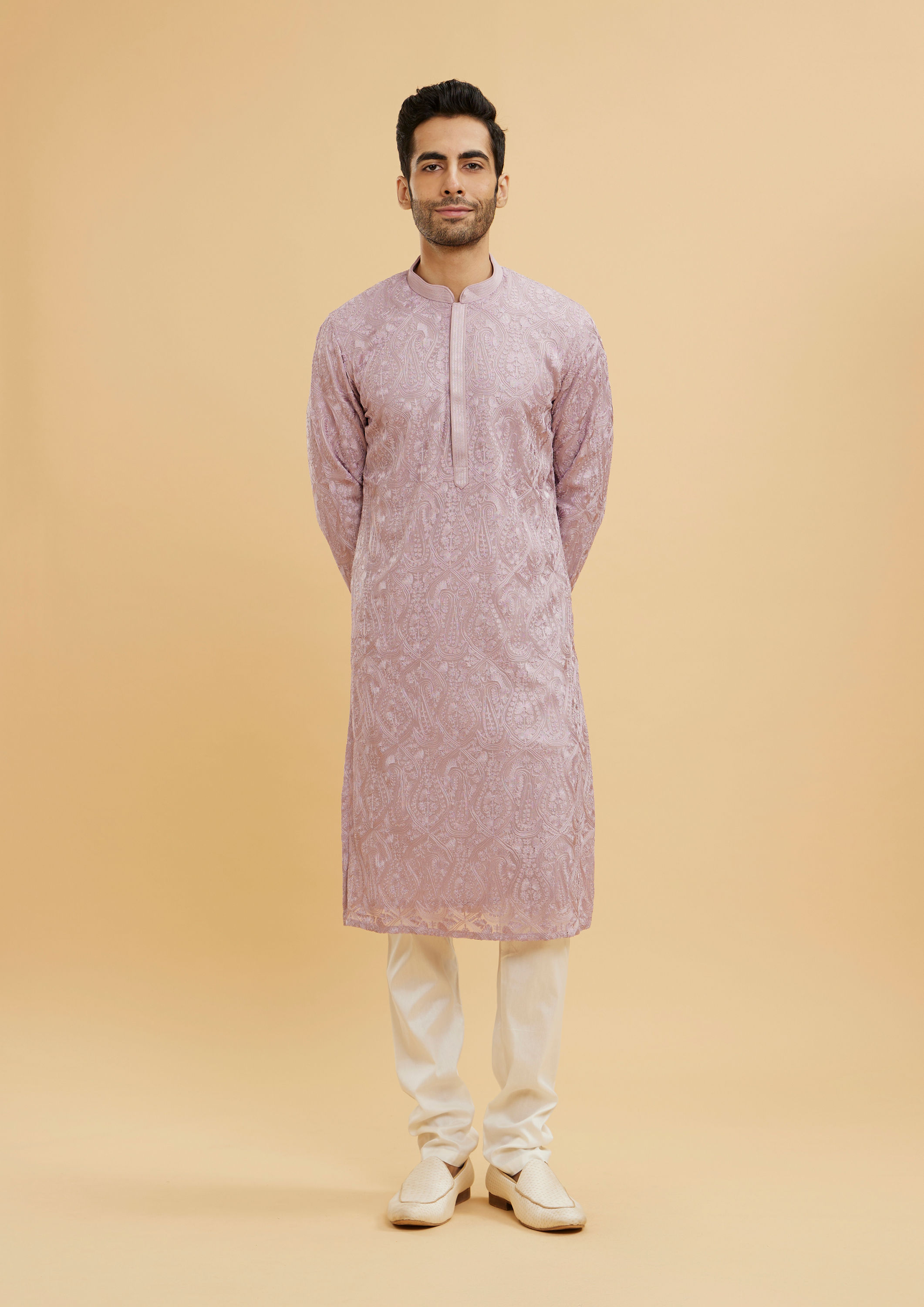 alt message - Twamev Men Dazzling Lilac Kurta Pajama image number 2