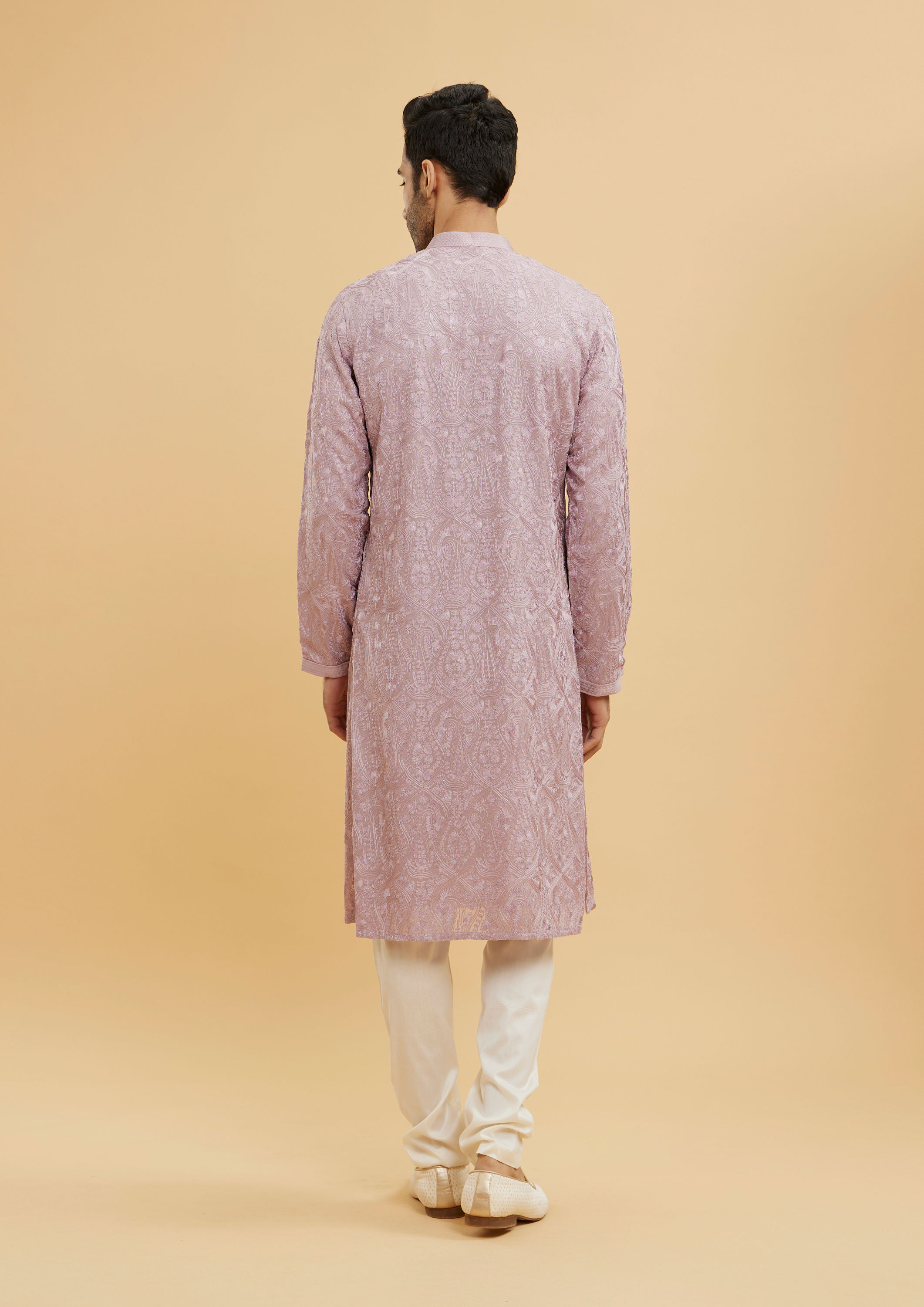 alt message - Twamev Men Dazzling Lilac Kurta Pajama image number 4