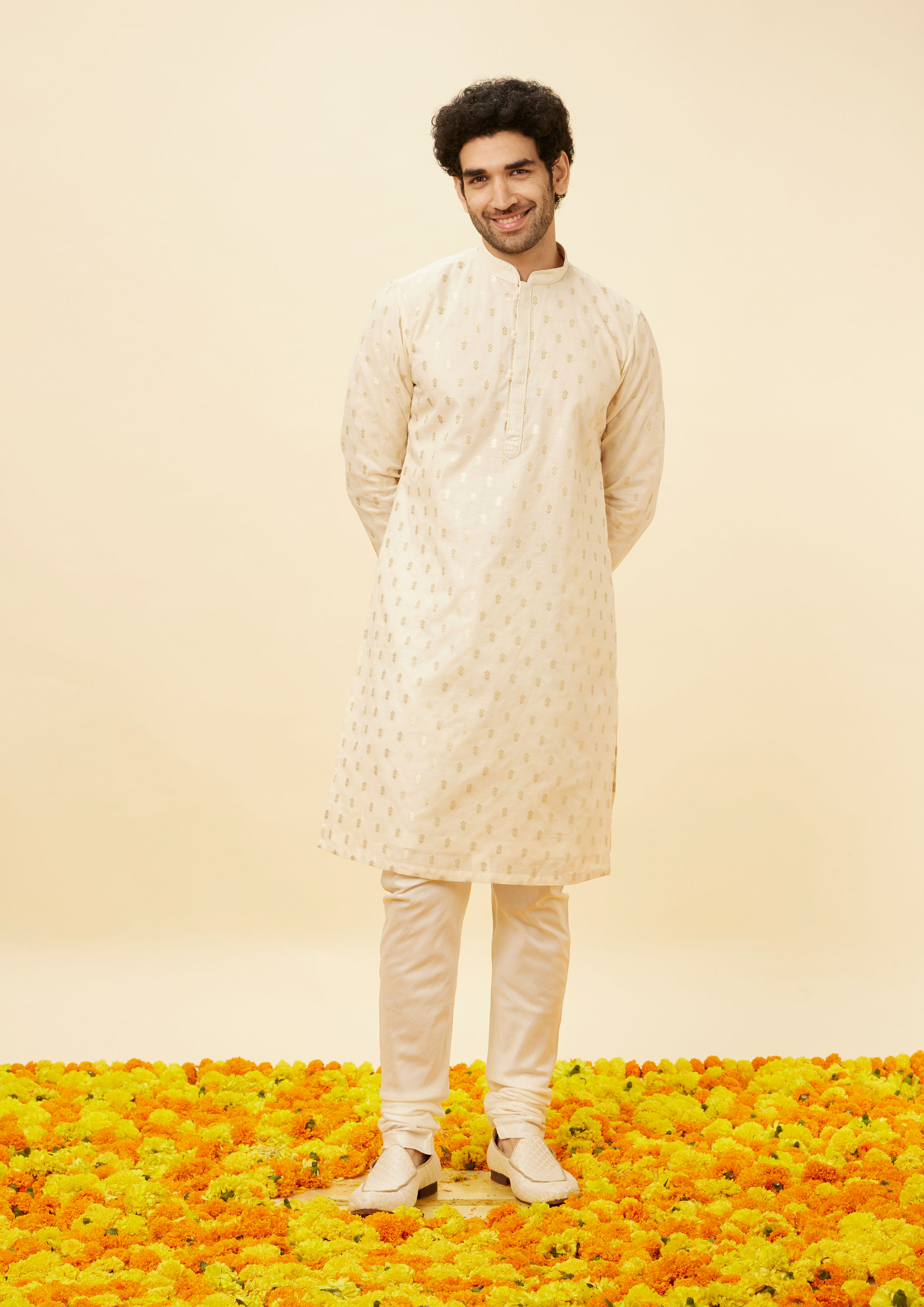 Twamev Men Biscuit Jacquard Kurta Set