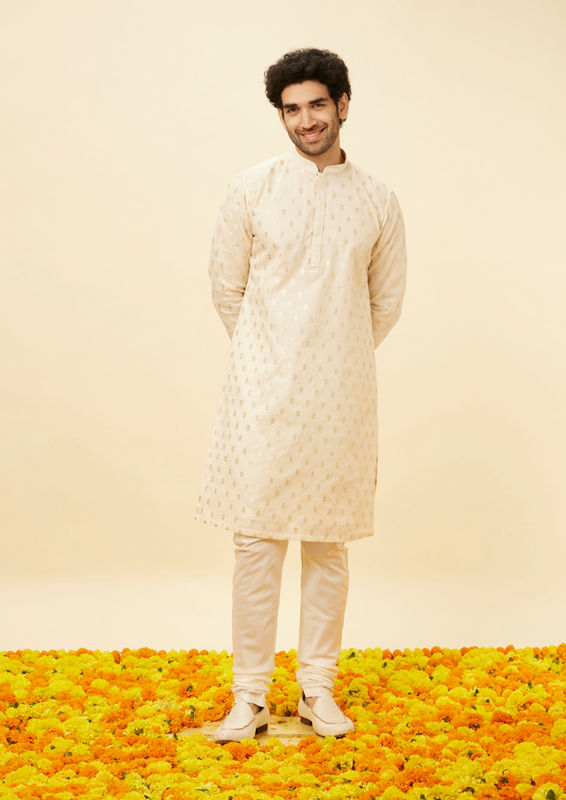 Twamev Men Biscuit Jacquard Kurta Set