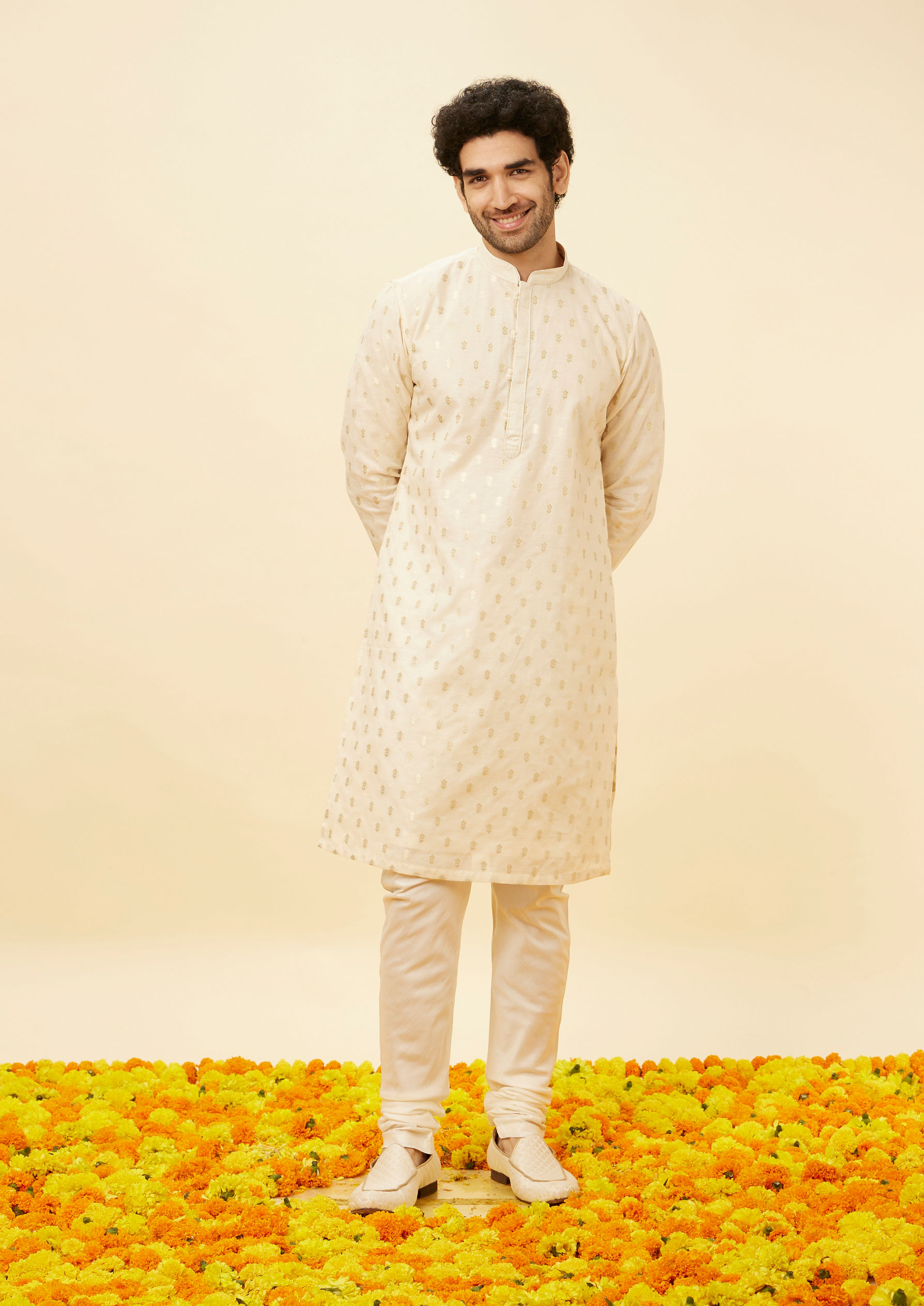 Twamev Men Biscuit Jacquard Kurta Set
