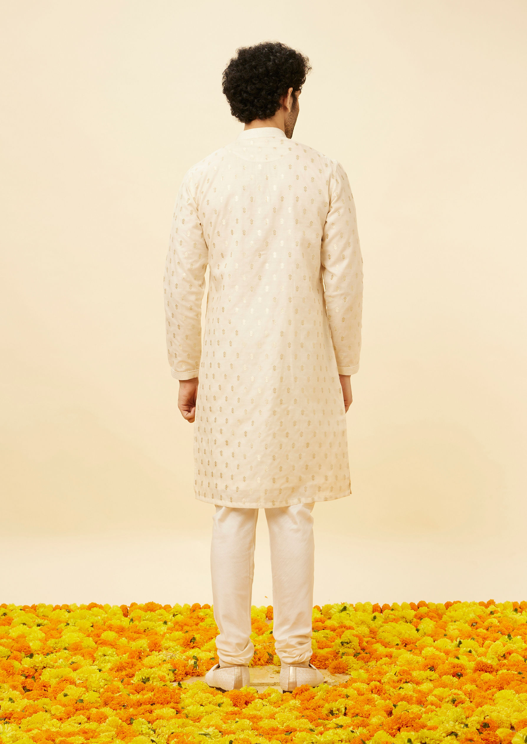 Twamev Men Biscuit Jacquard Kurta Set