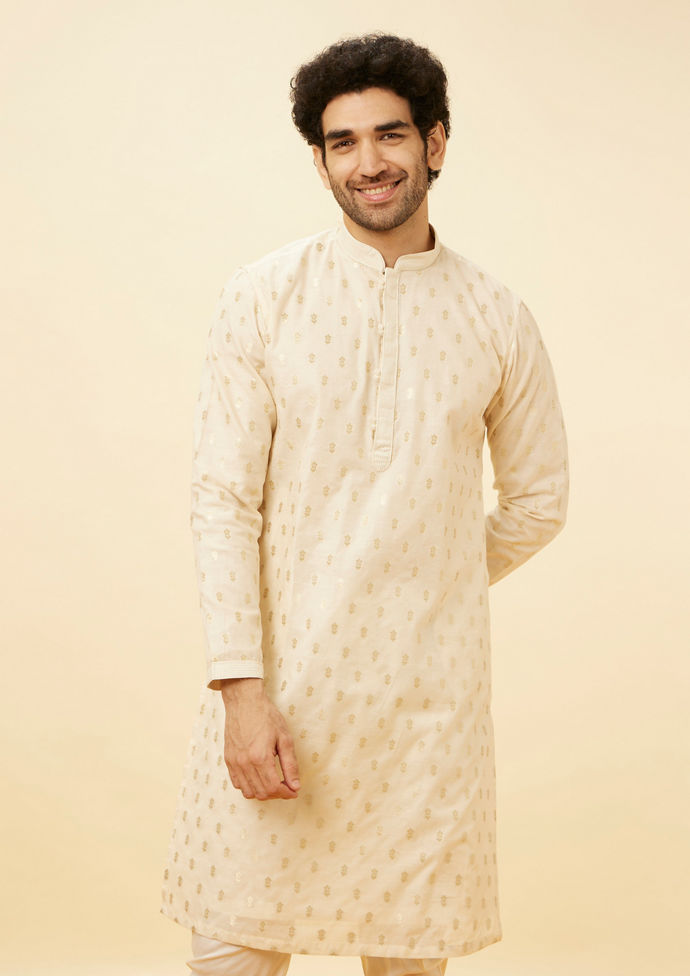 Twamev Men Biscuit Jacquard Kurta Set