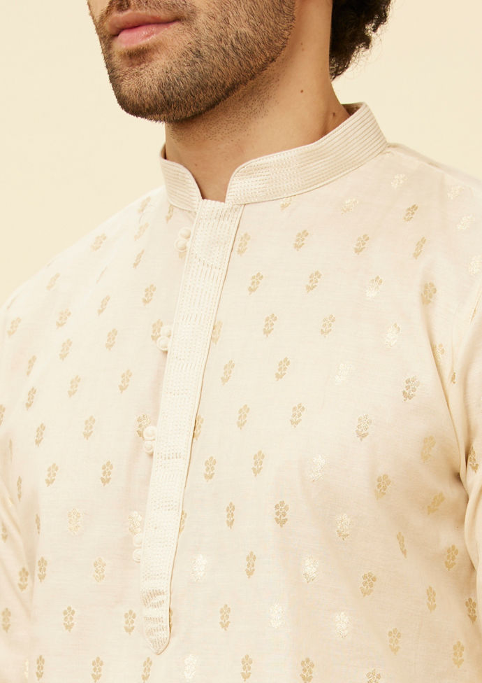 Twamev Men Biscuit Jacquard Kurta Set