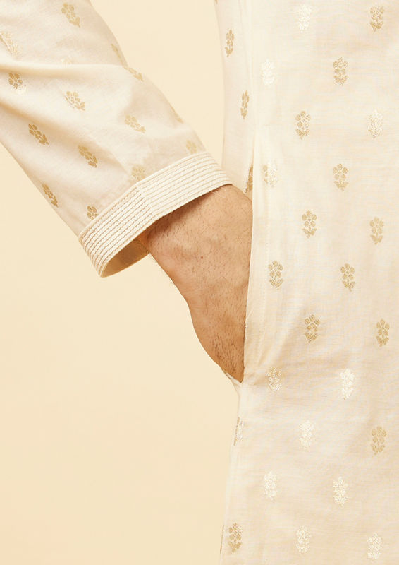 Twamev Men Biscuit Jacquard Kurta Set