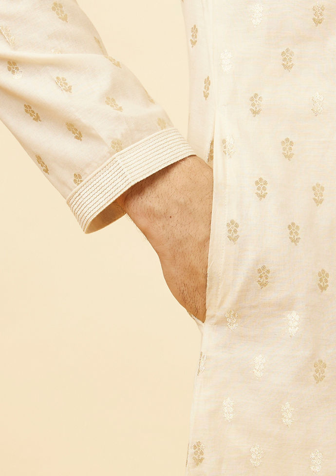 Twamev Men Biscuit Jacquard Kurta Set