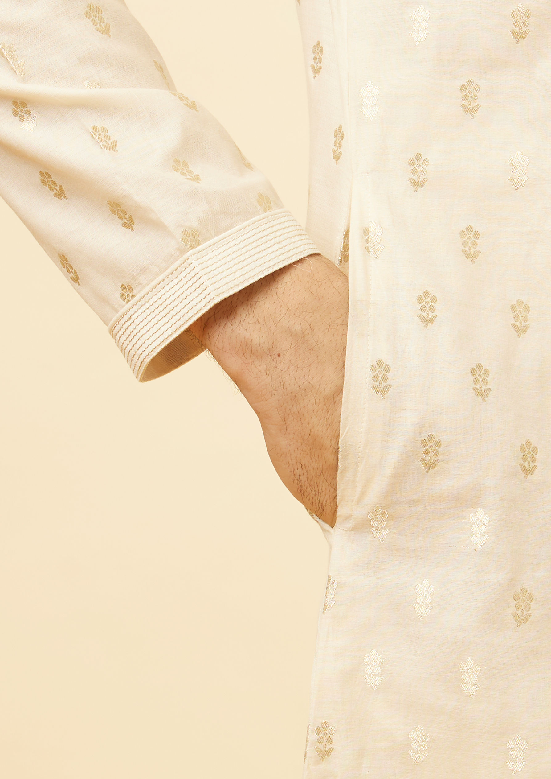 Twamev Men Biscuit Jacquard Kurta Set