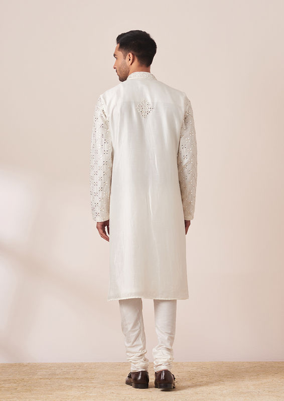 Twamev Men White Mirror Work Kurta Pajama