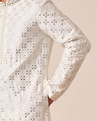 Twamev Men White Mirror Work Kurta Pajama