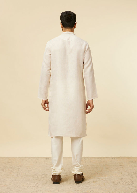 Twamev Men Beige Self Patterned Kurta Set