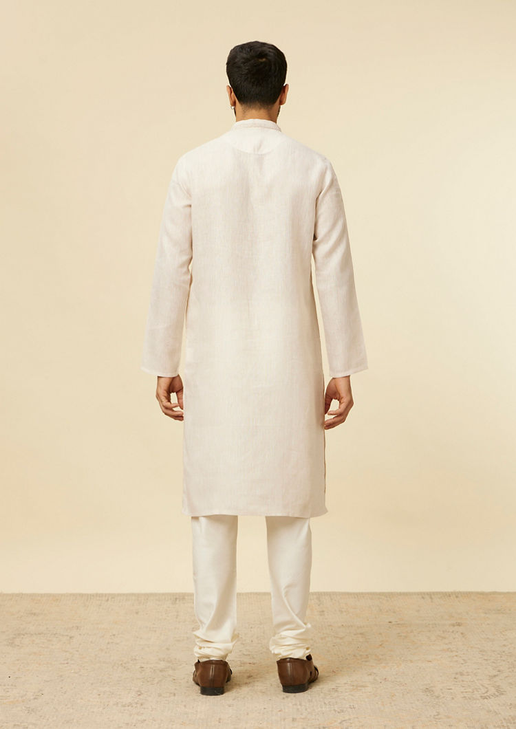 Twamev Men Beige Self Patterned Kurta Set