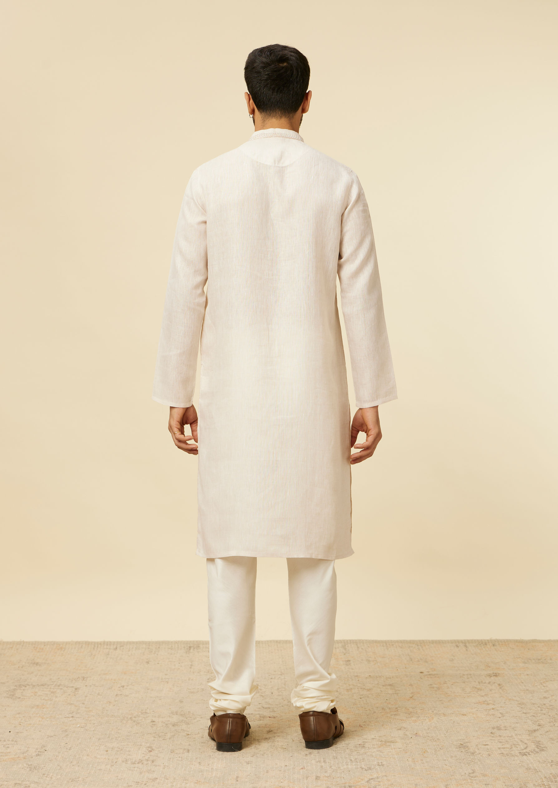 Twamev Men Beige Self Patterned Kurta Set