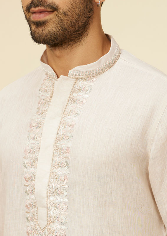 Twamev Men Beige Self Patterned Kurta Set
